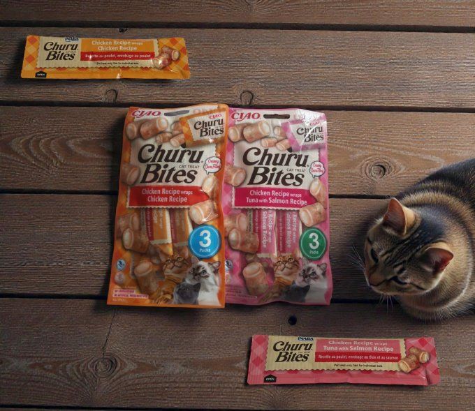 Friandises Ciao Churu Bites – Poulet ou Saumon Cœur Crémeux 