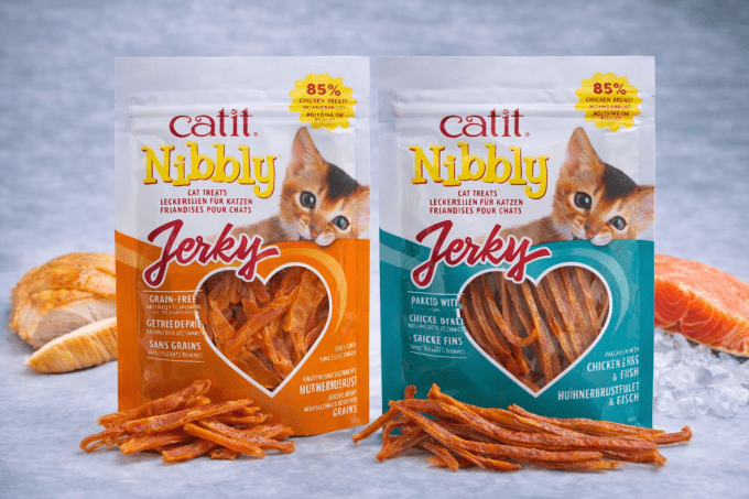 Friandises Catit Nibbly Jerky – Poulet ou Poulet Poisson 