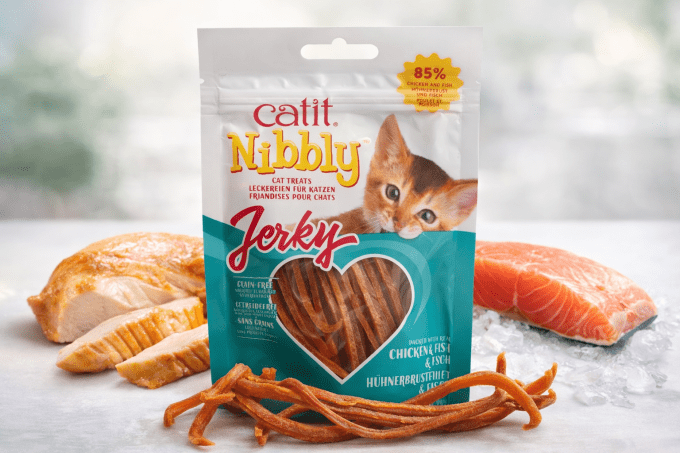 Friandises Catit Nibbly Jerky – Poulet ou Poulet Poisson 