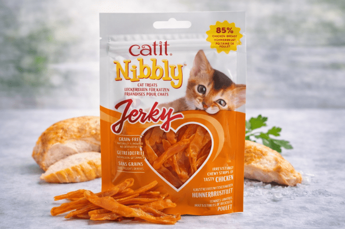 Friandises Catit Nibbly Jerky – Poulet ou Poulet Poisson 